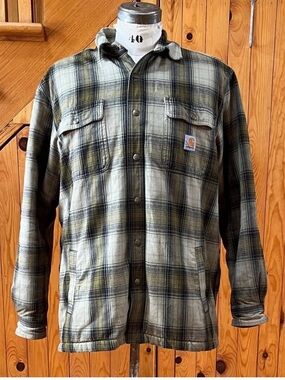 Carhartt Men's Yellow and Black Plaid Jacket lined Sherpa